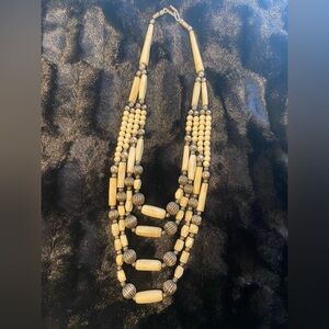Vintage Bone & Silver Necklace 24in